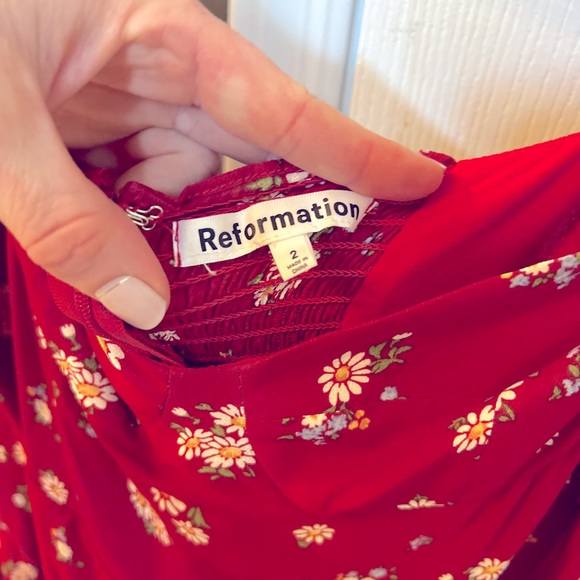 Reformation cami long sleeve cassia red floral mini dress size 2 - Picture 5 of 6